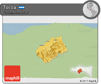 Savanna Style 3D Map of Tocoa, single color outside