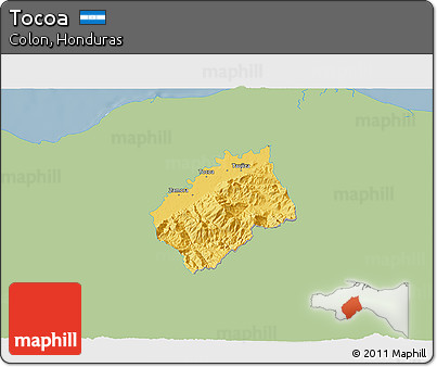 Savanna Style 3D Map of Tocoa, single color outside
