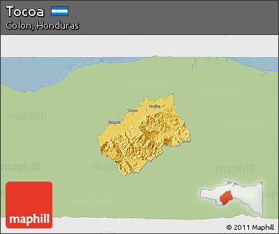 Savanna Style 3D Map of Tocoa, single color outside
