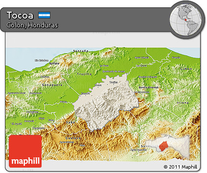 Shaded Relief 3D Map of Tocoa, physical outside
