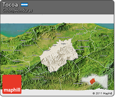 Shaded Relief 3D Map of Tocoa, satellite outside