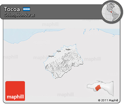 Silver Style 3D Map of Tocoa, single color outside