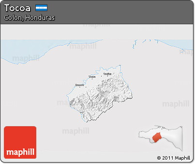 Silver Style 3D Map of Tocoa, single color outside