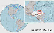 Gray Location Map of Tocoa, highlighted country, highlighted parent region, hill shading