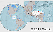Gray Location Map of Tocoa, highlighted country, hill shading