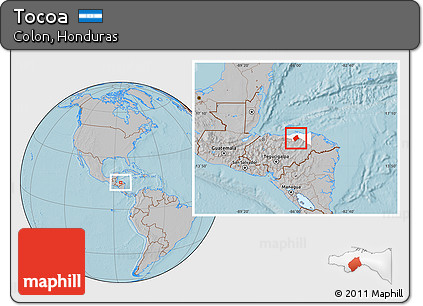 Gray Location Map of Tocoa, highlighted parent region, hill shading