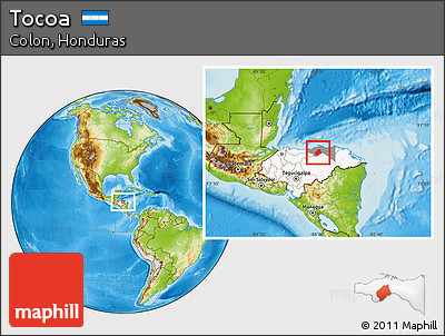 Physical Location Map of Tocoa, highlighted country, highlighted parent region
