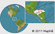 Satellite Location Map of Tocoa, highlighted country, within the entire country