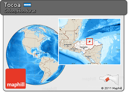 Shaded Relief Location Map of Tocoa, highlighted country