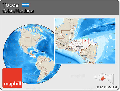 Shaded Relief Location Map of Tocoa, highlighted country