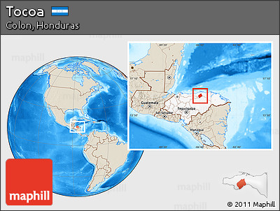 Shaded Relief Location Map of Tocoa, highlighted country
