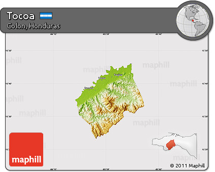 Physical Map of Tocoa, cropped outside