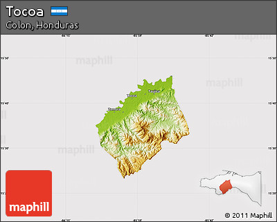 Physical Map of Tocoa, cropped outside