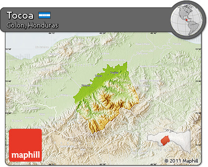 Physical Map of Tocoa, lighten