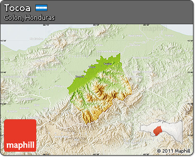 Physical Map of Tocoa, lighten