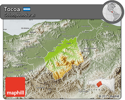 Physical Map of Tocoa, semi-desaturated