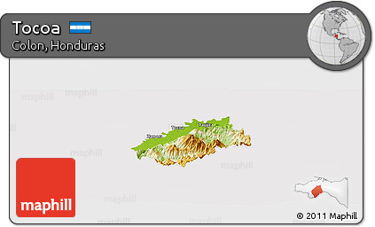 Physical Panoramic Map of Tocoa, cropped outside