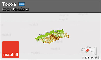 Physical Panoramic Map of Tocoa, cropped outside