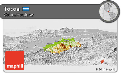 Physical Panoramic Map of Tocoa, lighten, desaturated