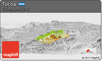 Physical Panoramic Map of Tocoa, lighten, desaturated