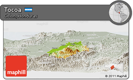 Physical Panoramic Map of Tocoa, lighten, semi-desaturated