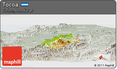 Physical Panoramic Map of Tocoa, lighten, semi-desaturated