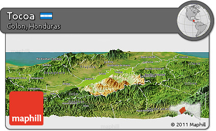 Physical Panoramic Map of Tocoa, satellite outside