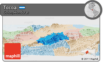 Political Panoramic Map of Tocoa, lighten