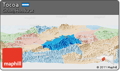 Political Panoramic Map of Tocoa, lighten