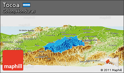 Political Panoramic Map of Tocoa, physical outside