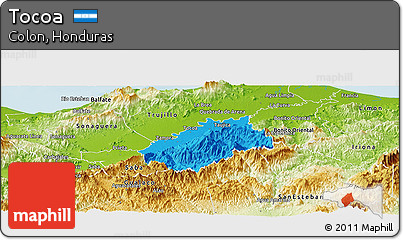 Political Panoramic Map of Tocoa, physical outside