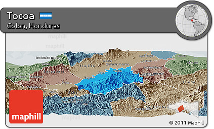 Political Panoramic Map of Tocoa, semi-desaturated