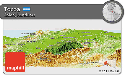 Satellite Panoramic Map of Tocoa, physical outside