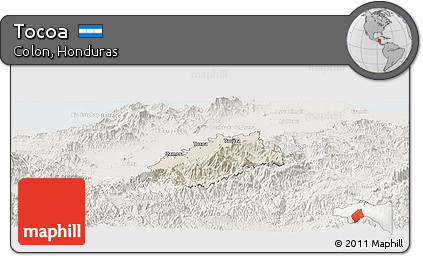 Shaded Relief Panoramic Map of Tocoa, lighten