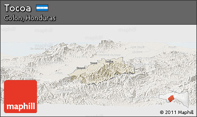 Shaded Relief Panoramic Map of Tocoa, lighten