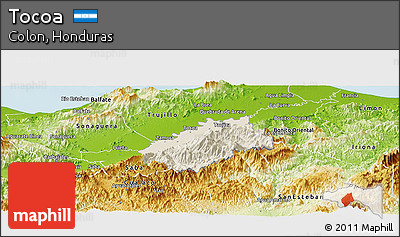 Shaded Relief Panoramic Map of Tocoa, physical outside