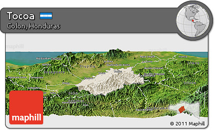 Shaded Relief Panoramic Map of Tocoa, satellite outside