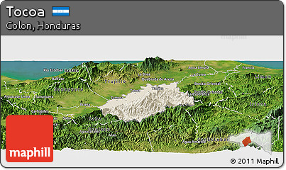 Shaded Relief Panoramic Map of Tocoa, satellite outside