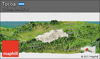 Shaded Relief Panoramic Map of Tocoa, satellite outside