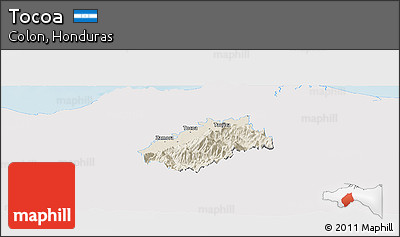 Shaded Relief Panoramic Map of Tocoa, single color outside