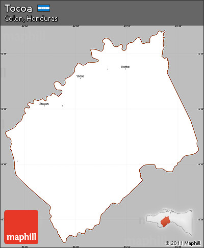 Gray Simple Map of Tocoa, cropped outside