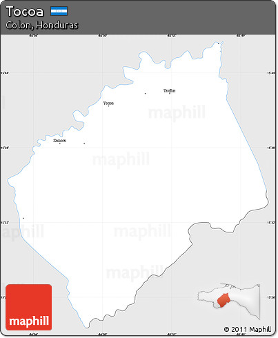 Silver Style Simple Map of Tocoa, single color outside
