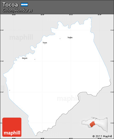 Silver Style Simple Map of Tocoa, single color outside
