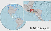 Gray Location Map of Copan, within the entire country, hill shading