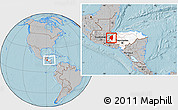 Gray Location Map of Copan, highlighted country, within the entire country, hill shading