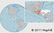 Gray Location Map of Copan, highlighted country, hill shading
