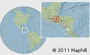 Savanna Style Location Map of Copan, within the entire country, hill shading