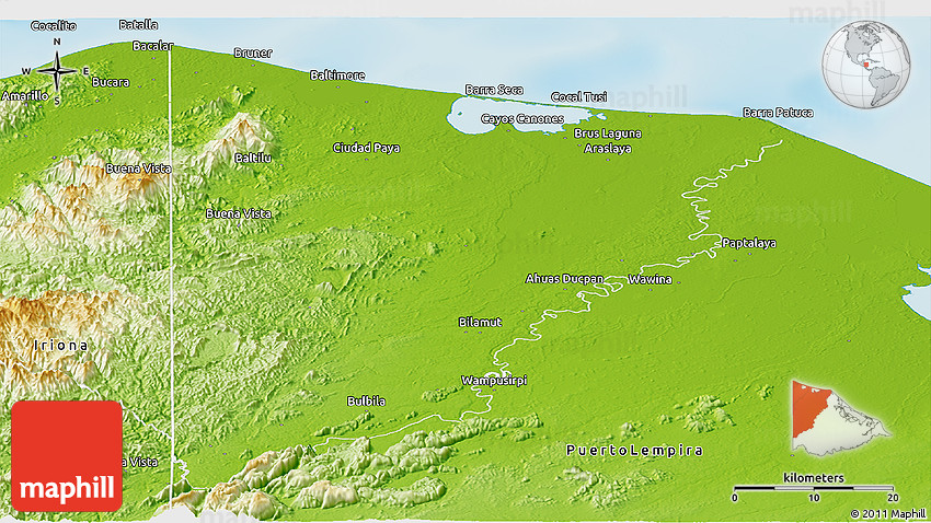 Physical Panoramic Map of Brus Laguna