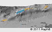 Political 3D Map of Islas de Bahia, darken, desaturated