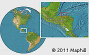 Satellite Location Map of Islas de Bahia, within the entire country